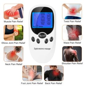 Electric Muscle Stimulator Dual Channels Pulse Massager Pain Relief Therapy Tens Device with Electrode Pads Wires (Color: White)
